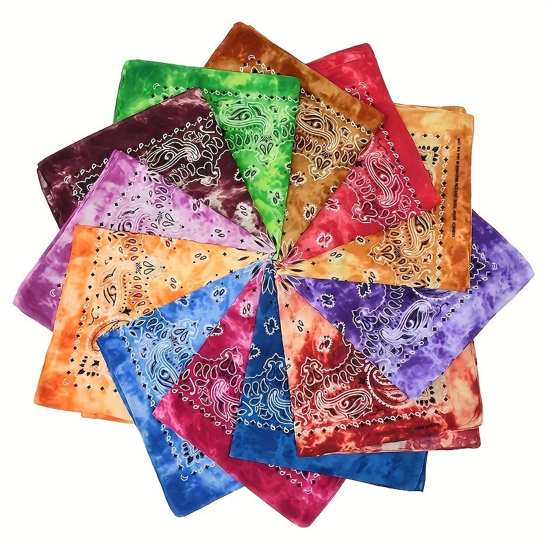 12pcs Tie-Dye Paisley Headbands Bulk Set – Vibrant Gradient Colors Boho Hip-Hop Retro Style Unisex Hair Scarves, Decorative Stitching Headscarves for Women Men Teens Festivals Outdoor Daily Wear