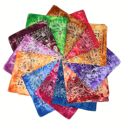 12pcs Tie-Dye Paisley Headbands Bulk Set – Vibrant Gradient Colors Boho Hip-Hop Retro Style Unisex Hair Scarves, Decorative Stitching Headscarves for Women Men Teens Festivals Outdoor Daily Wear
