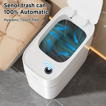 Automatic Smart Trash Can 3.8 Gallon / 14L – Touchless Motion Sensor, Wind Adsorption Auto-Expand Bags, Slim Odor-Seal Design for Bathroom, Kitchen, Office & Bedroom – 1 or 2 Pack