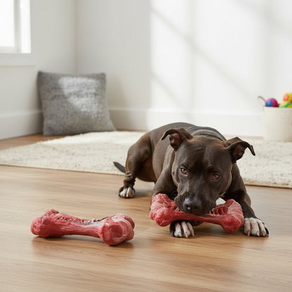 Indestructible Dog Chew Toy for Aggressive Chewers, Durable Natural Rubber Bone Chew Toy for Teeth Cleaning & Interactive Play, Non-Toxic Dog Bone for Small, Medium & Large Breeds – L Size 5.91 Inch