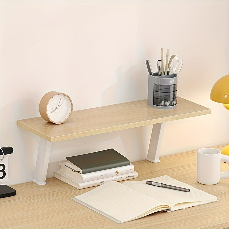 White Wooden Floating Desk Shelf – No-Drill Multi-Level Countertop Organizer for Home Office, Holds Books, Pens & Supplies, Rectangular Wall-Mounted Display Shelf, Great Thanksgiving & Christmas Gift