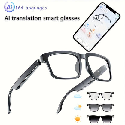 AI Smart Glasses with 8MP HD Camera Touch Control ChatGPT Real-Time Translation Wireless Calling Blue Light Protection Noise Reduction Dual Mics Photochromic Lens for Cycling Driving Travel Office