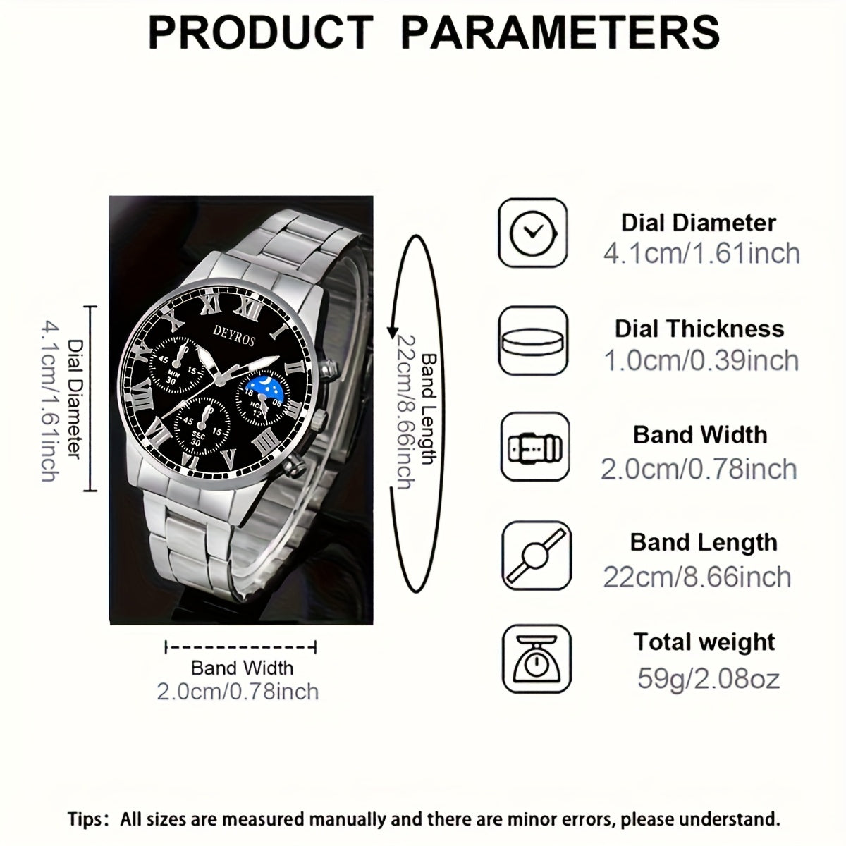 Men's Stainless Steel Chronograph Quartz Watch Set with Necklace & Bracelet – 3-Piece Business Analog World Time Jewelry Gift Set for Professional Formal Events