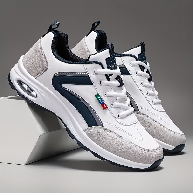 Men's Fashion Sneakers Lace-Up – Non-Slip Soft Sole Casual Running Shoes, PU Upper, Comfortable Lining, Lightweight for Outdoor Sports, Walking & Everyday Wear – Available in Blue, Black & White