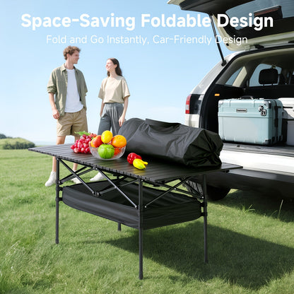 Portable Folding Camping Table Aluminum Lightweight Outdoor Picnic Table with Mesh Storage Bag & Carry Bag – Height Adjustable 37.4", Easy to Store, for Camping, Beach, Backyard, BBQ, Party & Patio