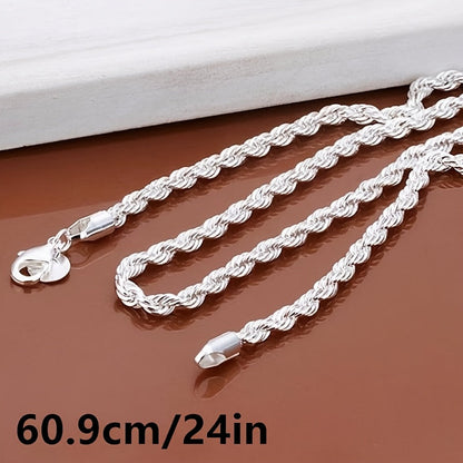 925 Silver Plated Twisted Rope Chain Necklace Unisex Stainless Steel Simple Tribal Style 18-30 Inch - Daily Party Wear All Season Jewelry Gift for Men Women Valentine's Day