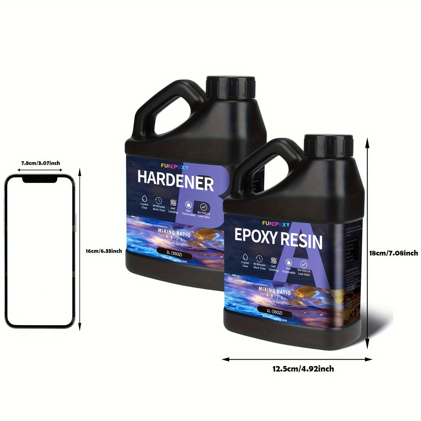 FUNEPOXY Crystal Clear Epoxy Resin Kit 1:1 Self-Leveling High-Gloss Finish for Tabletop Bar Top Live Edge Tables Casting Resin Art Jewelry Making 16oz 32oz 64oz 1 Gallon 2 Gallon
