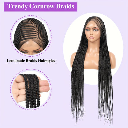 Box Braid HD Lace Front Wig for Black Women 36 Inch – Synthetic Full Lace Frontal, Natural Hairline, Everyday & Party Wear, Black