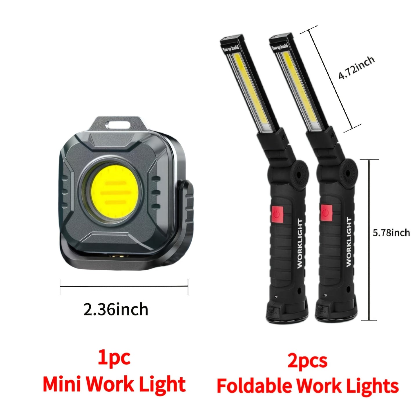 Rechargeable COB LED Work Light with Magnetic Base – 1000 Lumen Portable Camping Flashlight, 5 Modes, USB-C, Hanging Lamp for Garage Yard Emergency Outdoor Use, 2/3/4 Pack