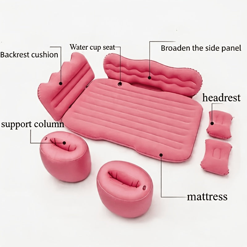 Car Inflatable Bed for SUV Sedan Soft Flocked Rear Seat Air Mattress Foldable Portable Sleeping Mat for Camping Road Trips Picnics – Includes Air Pump & Storage Bag, Black Grey Beige Pink