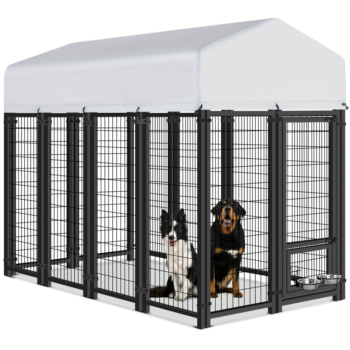Large Dog Enclosure Outdoor Heavy Duty Welded Wire Steel Dog Playpen with UV-Resistant Roof Cover, Secure Lock Pet Pen Fence for Big Dogs Outside Exercise Play Area