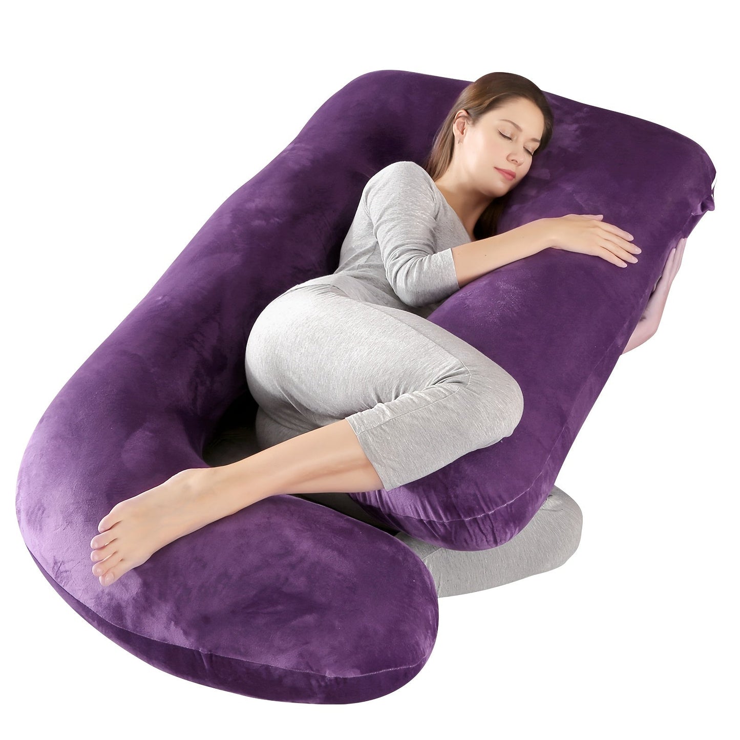J-Shaped Maternity Pillow Full Body Pregnancy Pillow with Pillowcase – Back, Leg & Tummy Support for Comfortable Sleep, 41" & 60" Sizes, Multiple Colors & Fabrics, Great Baby Shower Gift