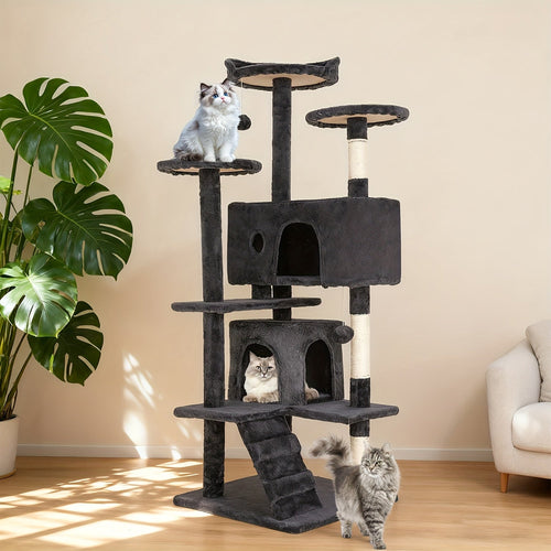 Multi-Level Cat Tree Tower with Scratching Post, Perches & Plush Apartments – Space-Saving Indoor Cat Climbing Frame & Activity Center, Heights 36–80 Inch, 6 Colors