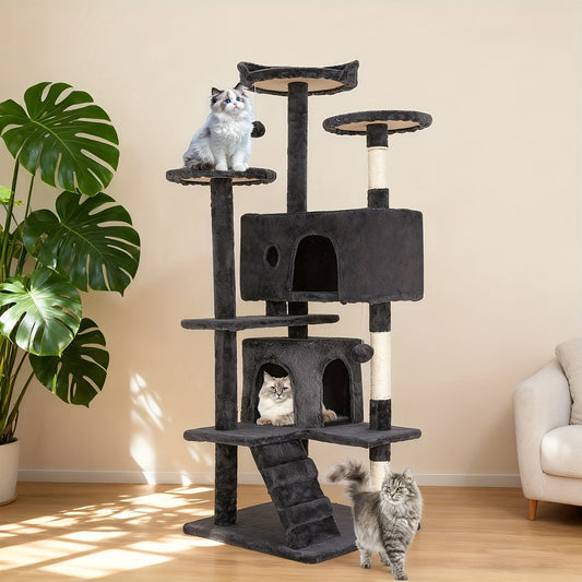 Multi-Level Cat Tree Tower with Scratching Post, Perches & Plush Apartments – Space-Saving Indoor Cat Climbing Frame & Activity Center, Heights 36–80 Inch, 6 Colors
