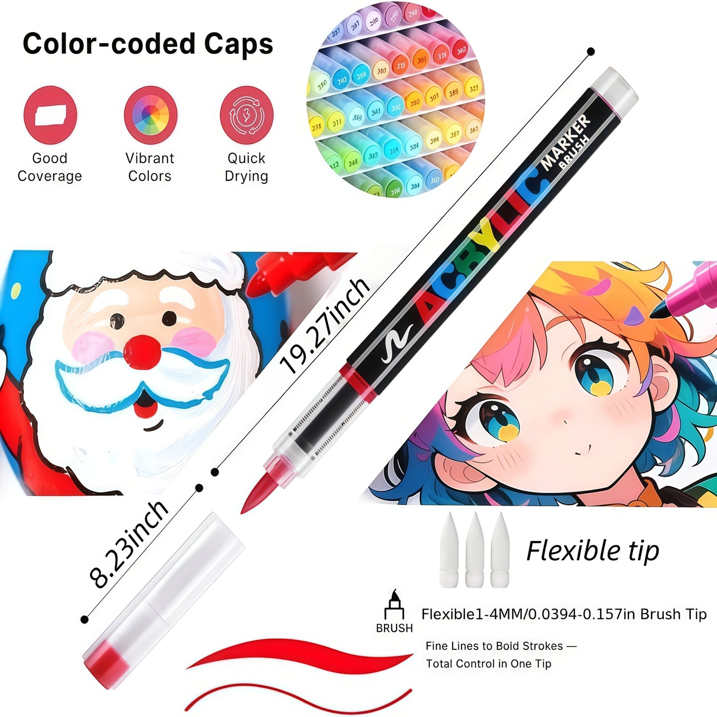 Acrylic Paint Markers Brush Tip Waterproof Quick-Drying Paint Pens for Rock Painting Wood Canvas Glass Ceramic Metal 12 to 168 Colors Art Craft Supplies Gift
