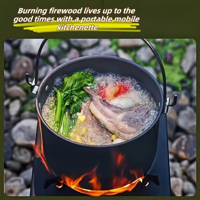 Heavy-Duty Wood Burning Camp Stove – Portable Outdoor Campfire Stove with Sturdy Legs & Air Vents, Firewood Compatible for Hiking, Backpacking, Picnic & BBQ, No Electricity or Flint Needed, Black