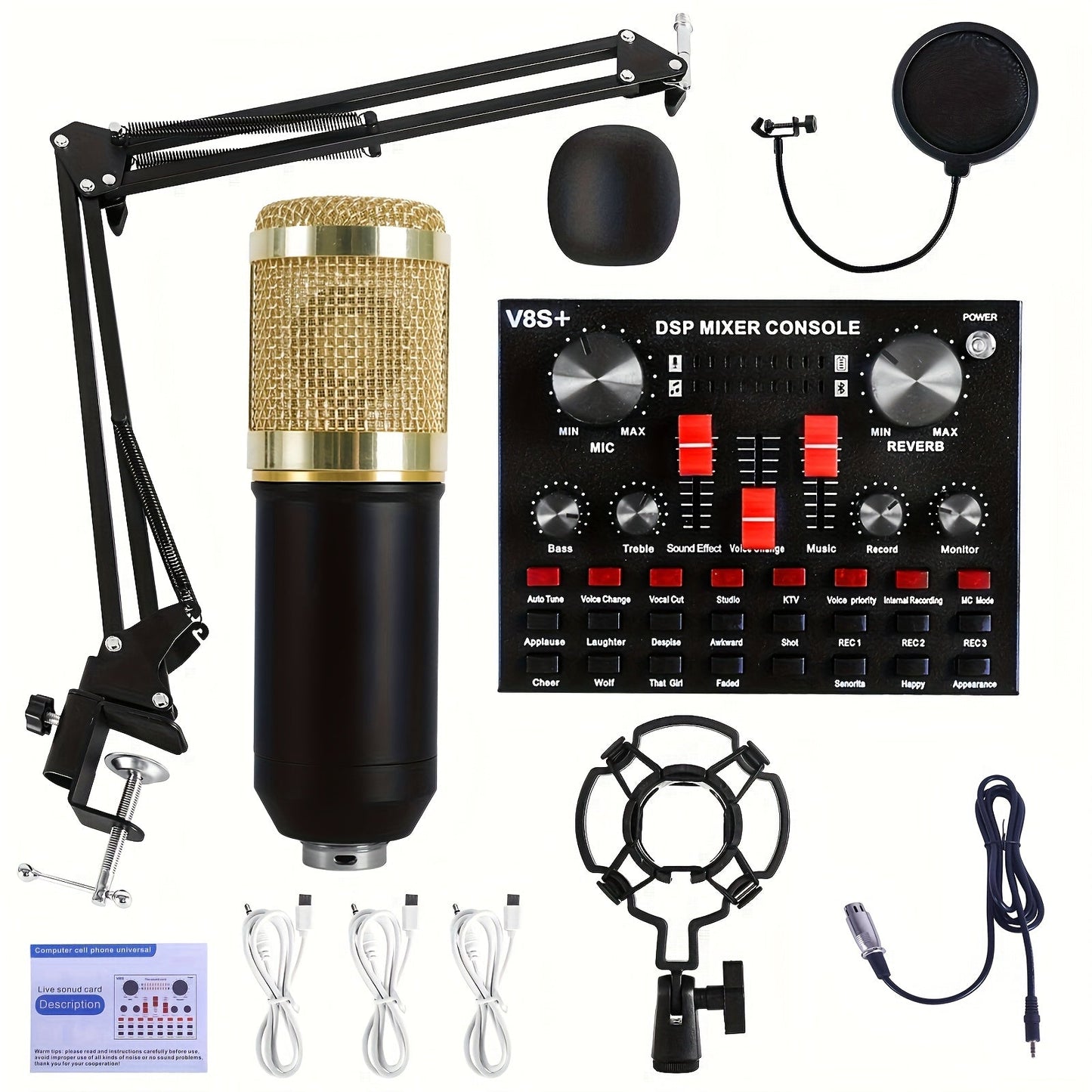 BM800 Condenser Microphone & Sound Card Recording Kit – Home Studio Bundle for Podcasting, Streaming, Voice Overs & Music, Compatible with PC, Smartphone & Tablet, Multiple Models Available