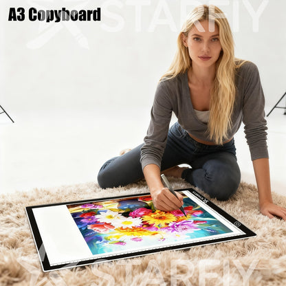 LED Tracing Light Pad Board A2 A3 A4, Dual Light Bar Ultra-Thin Copy Table with 3-Speed Dimming & Eye-Caring No-Grid Surface for Diamond Painting, Sketching & Drawing