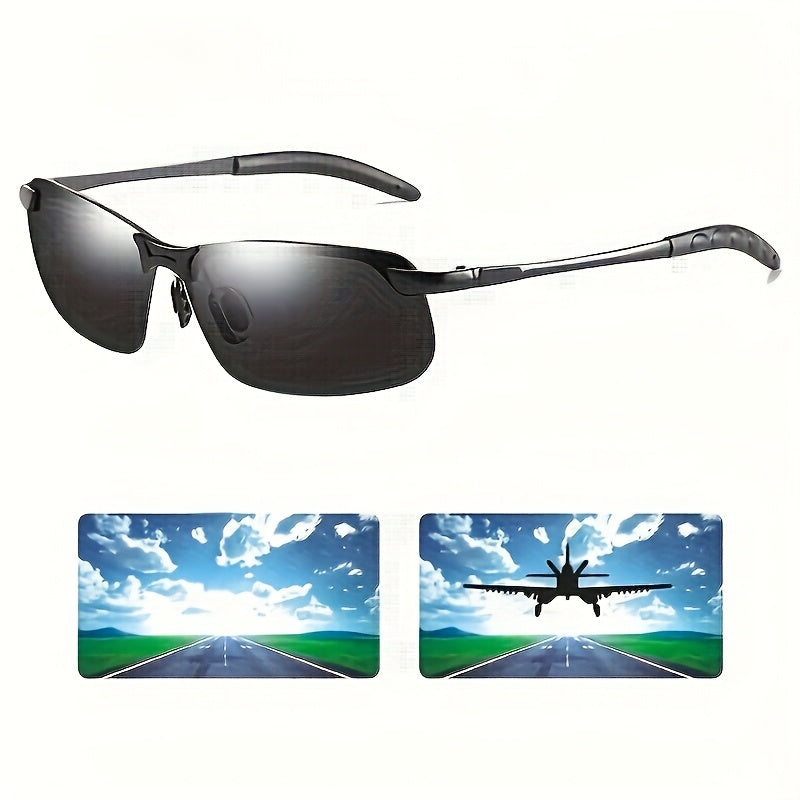 Men's Photochromic Driving Glasses with TAC Polarized Lenses – Black Metal Frame Day & Night Vision Sunglasses, Anti-Glare UV Protection Eyewear for Driving & Everyday Casual Wear