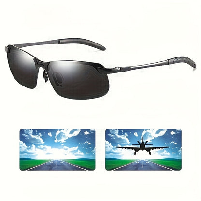 Men's Photochromic Driving Glasses with TAC Polarized Lenses – Black Metal Frame Day & Night Vision Sunglasses, Anti-Glare UV Protection Eyewear for Driving & Everyday Casual Wear
