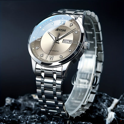 Men's Luxury Quartz Watch Stainless Steel Tourbillon Dial Date Display Night Glow Sports Dress Watch Elegant Timepiece Father's Day Gift for Men
