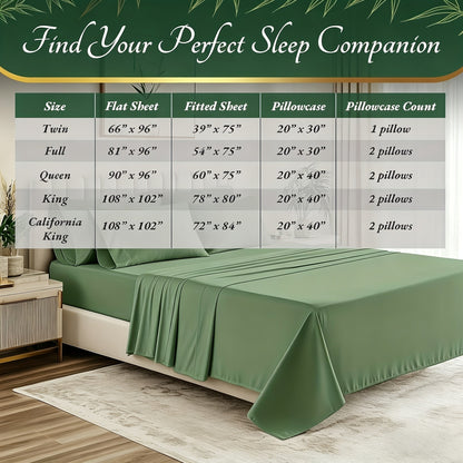 Cooling Bamboo Bed Sheet Sets Deep Pocket | Ultra-Soft Breathable 4-Piece Sheets for Hot Sleepers | Twin Full Queen King | Moisture-Wicking Temperature Regulating Pillowcases Included