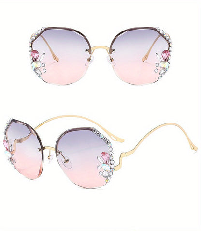 Women's Diamond-Accented Fashion Sunglasses with Case – Gradient UV Protection Lenses, 7 Colors – Stylish Eyewear for Daily Wear, Parties & Summer