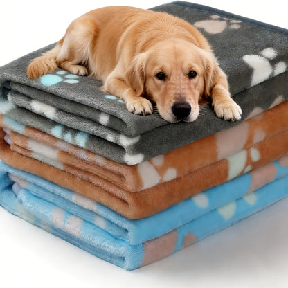 Soft Coral Fleece Pet Blankets for Dogs and Cats 3-Pack - 100% Polyester Paw Print Design Machine Washable, All-Season Throw Blanket for Small Medium Large Breeds, Cozy Pet Bed Cover