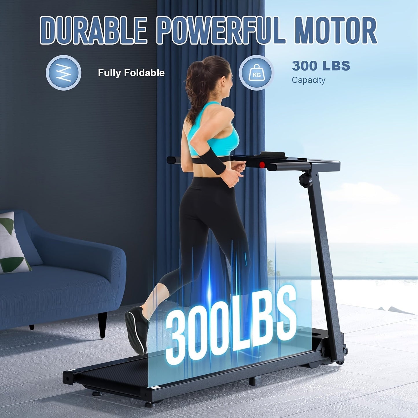 Portable Foldable Treadmill 3.0 HP with 300 LBS Capacity & Handle Bar – Compact Folding Walking Running Treadmill with LED Display for Home Office, Small Space Cardio Fitness Equipment