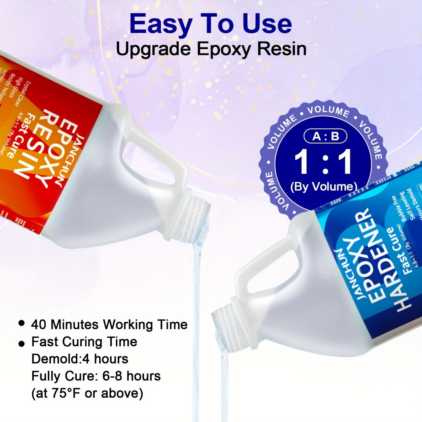 Clear Epoxy Resin Kit, No Yellowing No Bubble High Gloss Casting & Coating Resin with Mixing Tools & Gloves, 1:1 Ratio Art Resin for Jewelry Making, Countertops, River Tables, Coasters & DIY Crafts