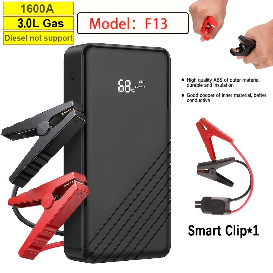 Portable Car Jump Starter Power Pack 1600A–3000A 12V Battery Booster – Compact Emergency Start for Gas & Diesel Engines with USB Charge Ports & LED Flashlight