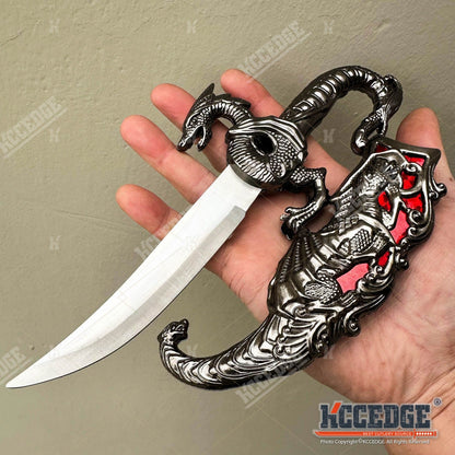 Medieval Dragon Fantasy Fixed Blade Knife with Scabbard 9 Inch – Non-Sharpened 440 Stainless Steel, Cosplay Prop, Historical Replica, Home Decor Collectible, 5 Colors