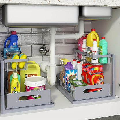 Under Sink Organizer with Sliding Pull-Out Shelf – Two-Level Metal Cabinet Storage Rack for Kitchen, Bathroom, Pantry & Closet, Space-Saving Under Sink Cabinet Organizer, Available in 1-Pack & 2-Pack