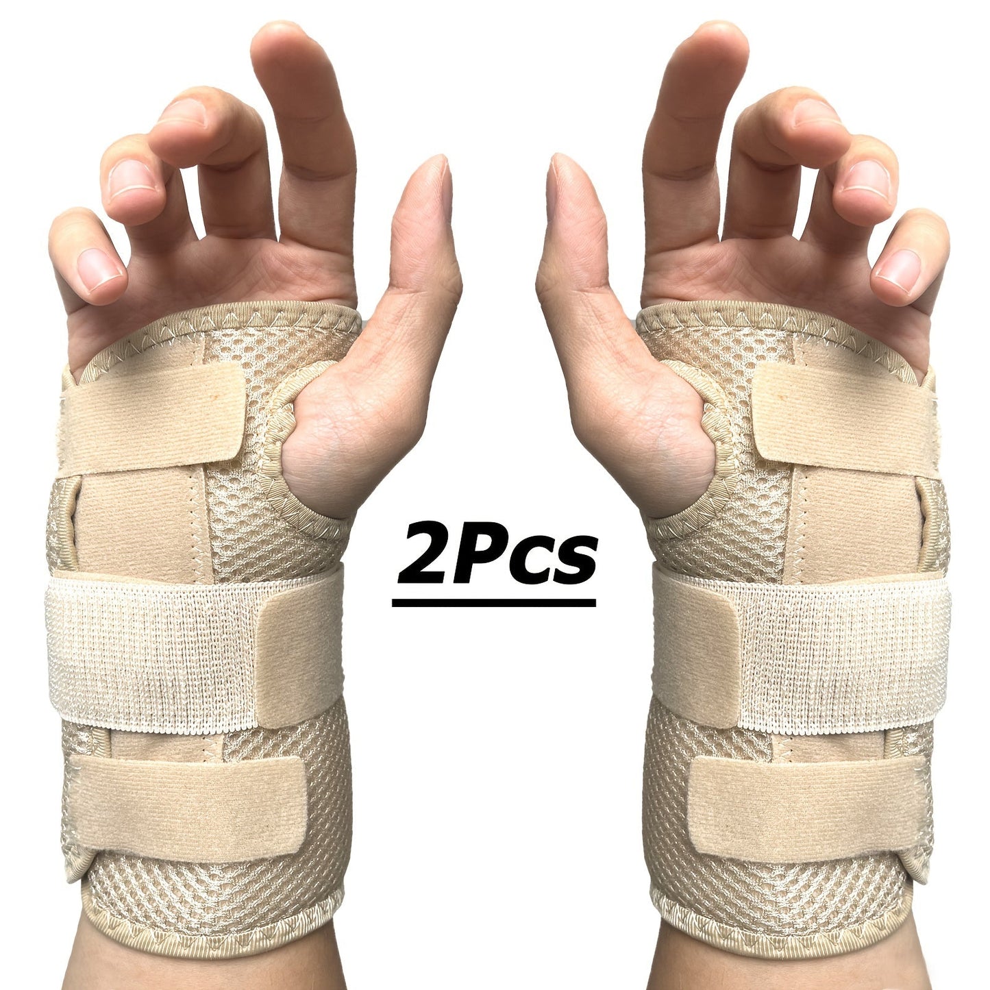 Wrist Brace with Dual Plate Triple Fixation Support - Breathable Adjustable Compression Splint for Sports, Carpal Tunnel, Tendonitis Relief, 1 Pair Pink Blue Beige