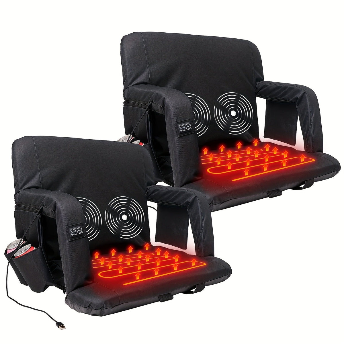 LILYPELLE Double Heated Stadium Seat with Back & Arm Support – Portable Bleacher Seat with 6 Reclining Positions, USB Heated Cushion for Sports Events, Outdoor Games, Travel & Hiking (Power Bank Not Included)