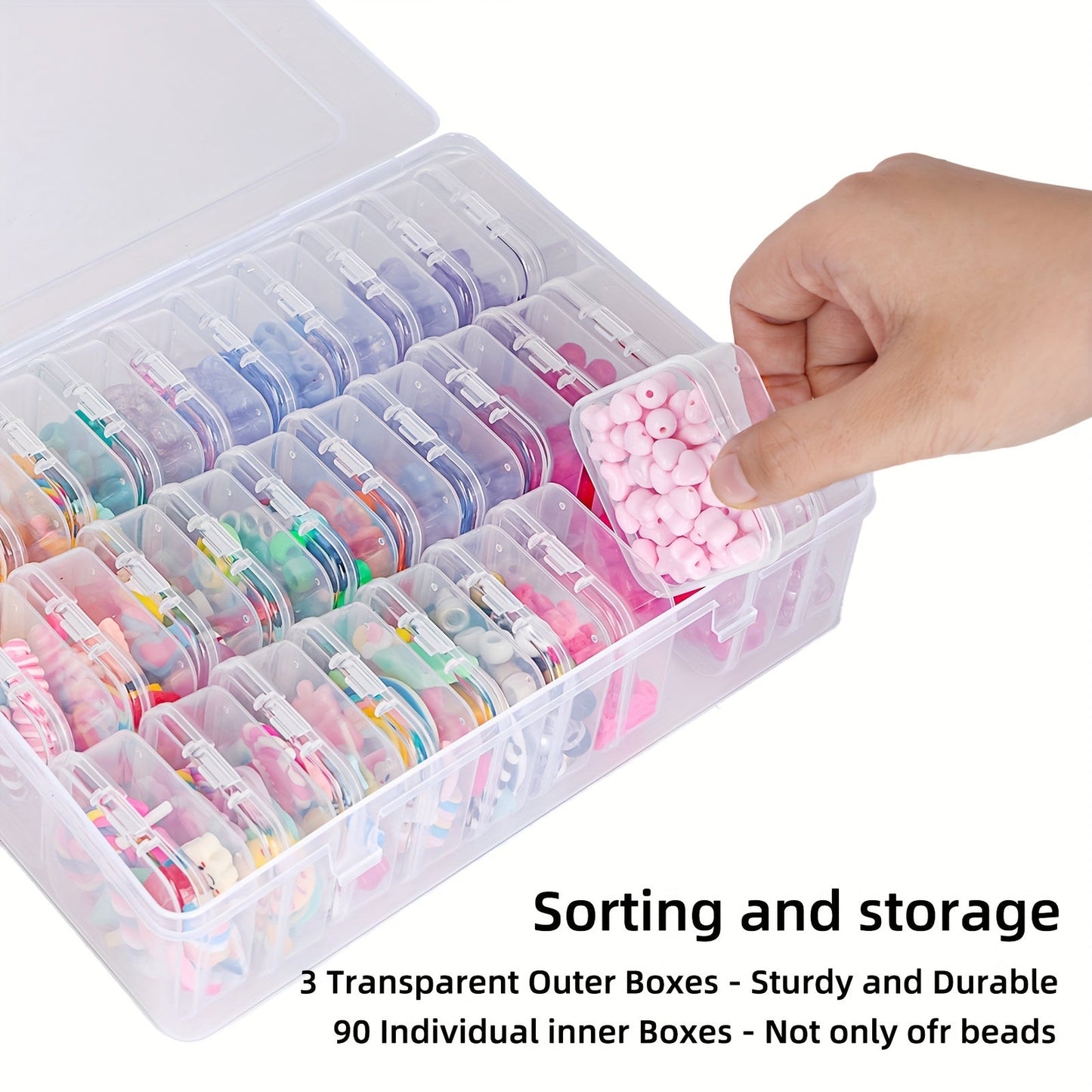 Clear Bead Organizer Box 30 Compartments Hinged Lid 3 or 5 Pack Storage Container for Jewelry Bracelet Making Craft Nail Art 8.8x6.7 Inch