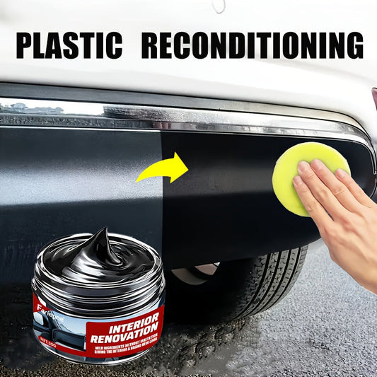 Multi-Functional Car Plastic Repair Wax with Nano Coating – Restores Faded Black Trim & Yellowing, Enhances Dashboard Interior Shine, Protects Tires, Universal Car Plastic Restorer Paste