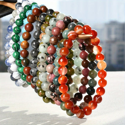 20pc Colorful Glass Bead Bracelet Set – 8mm Round Elastic Stretch Bracelets, Bohemian Mix & Match Unisex Jewelry, Bright Multi-Color Stackable Bracelets for Women Men Kids