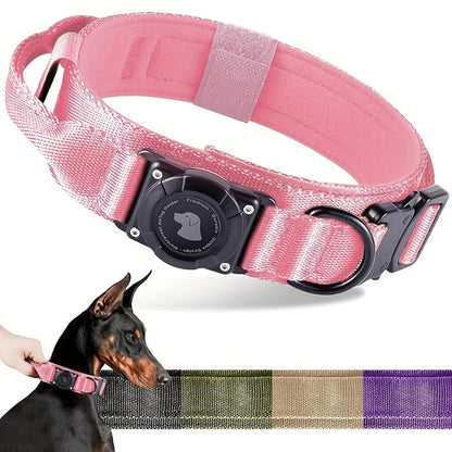 Tactical Dog Collar with AirTag Holder & Handle – Heavy Duty PC Nylon, Adjustable M/L/XL for Medium Large Dogs, Military Style Training Collar with Control Handle