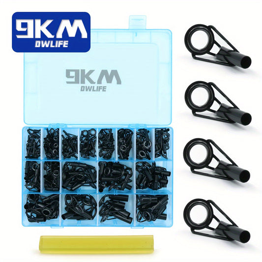 Fishing Rod Tip Repair Kit Stainless Steel Ceramic Guides 24 Sizes 20-65pcs Spinning Casting Lure Rod Building Eyelet Replacement Kit with Hot Glue