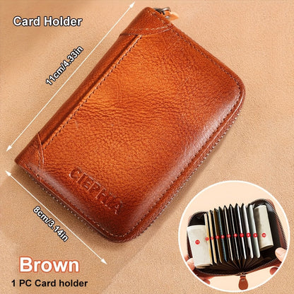 RFID Blocking Genuine Leather Wallet for Men Trifold Cowhide Vintage Credit Card Holder 2 ID Windows Money Clip Cash Slots Father's Day Gift for Dad Husband