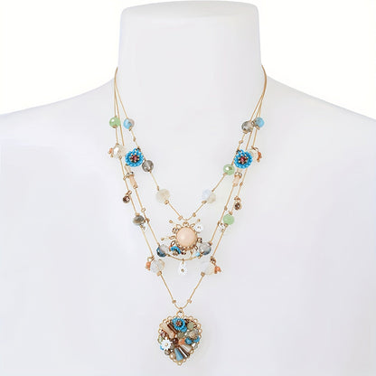 925 Sterling Silver Handmade Multi-Layer Love Beaded Necklace & Earring Set for Women – December Birthstone Jewelry, Elegant Daily & Wedding Gift with Free Gift Box
