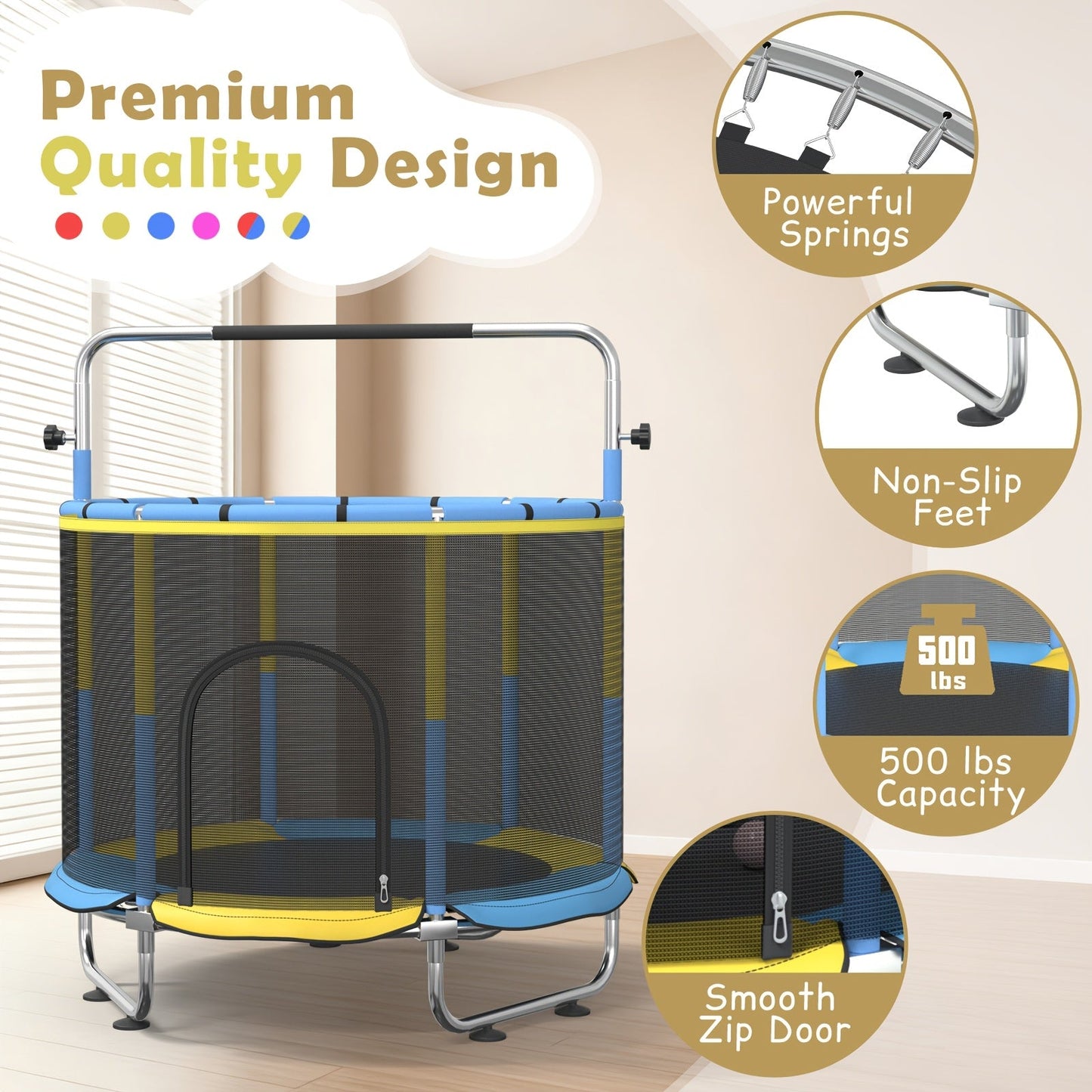 Kids & Adults Trampoline with Safety Enclosure Net Multi-Functional Leisure Sports Trampoline Indoor Outdoor Backyard Jumping Mat 6 Color Options Fun Exercise Equipment for Family