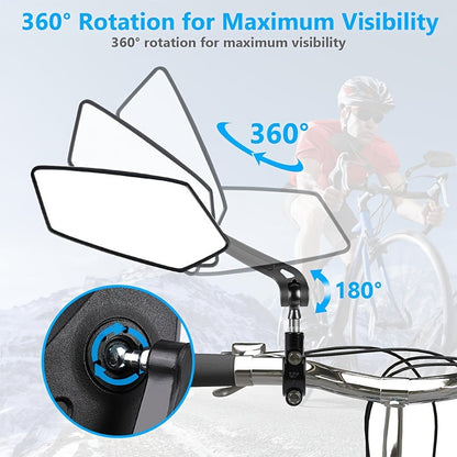 Bike Rearview Mirror Set 2-Pack – 360° Fully Adjustable HD Anti-Vibration Handlebar Mirrors Compatible with Bicycles, Electric Bikes & Scooters for Safe Riding