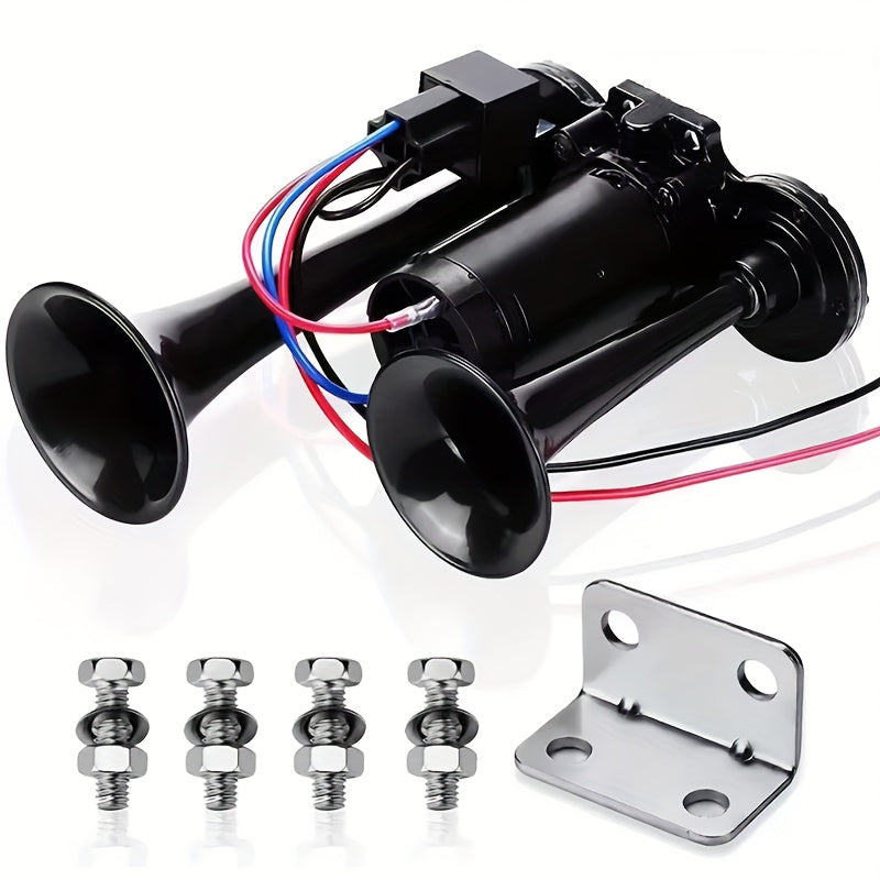 130dB Super Loud Double Tube Air Horn 12V/24V – Aluminum Alloy with Compressor, Quick Install for Trucks, SUVs, Motorcycles, Boats & Off-Road Vehicles