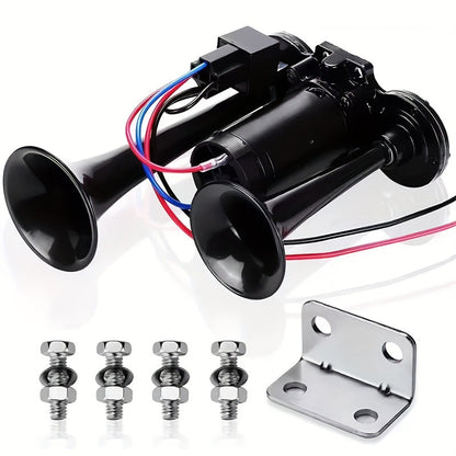 130dB Super Loud Double Tube Air Horn 12V/24V – Aluminum Alloy with Compressor, Quick Install for Trucks, SUVs, Motorcycles, Boats & Off-Road Vehicles