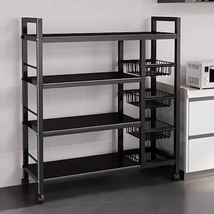 Rolling Metal Storage Cart with Wire Baskets & Wheels – Adjustable 3 or 4 Tier Movable Shelf Rack for Kitchen, Office, Garage & Pantry Organization, Sturdy Metal Organizer Cart with Locking Casters