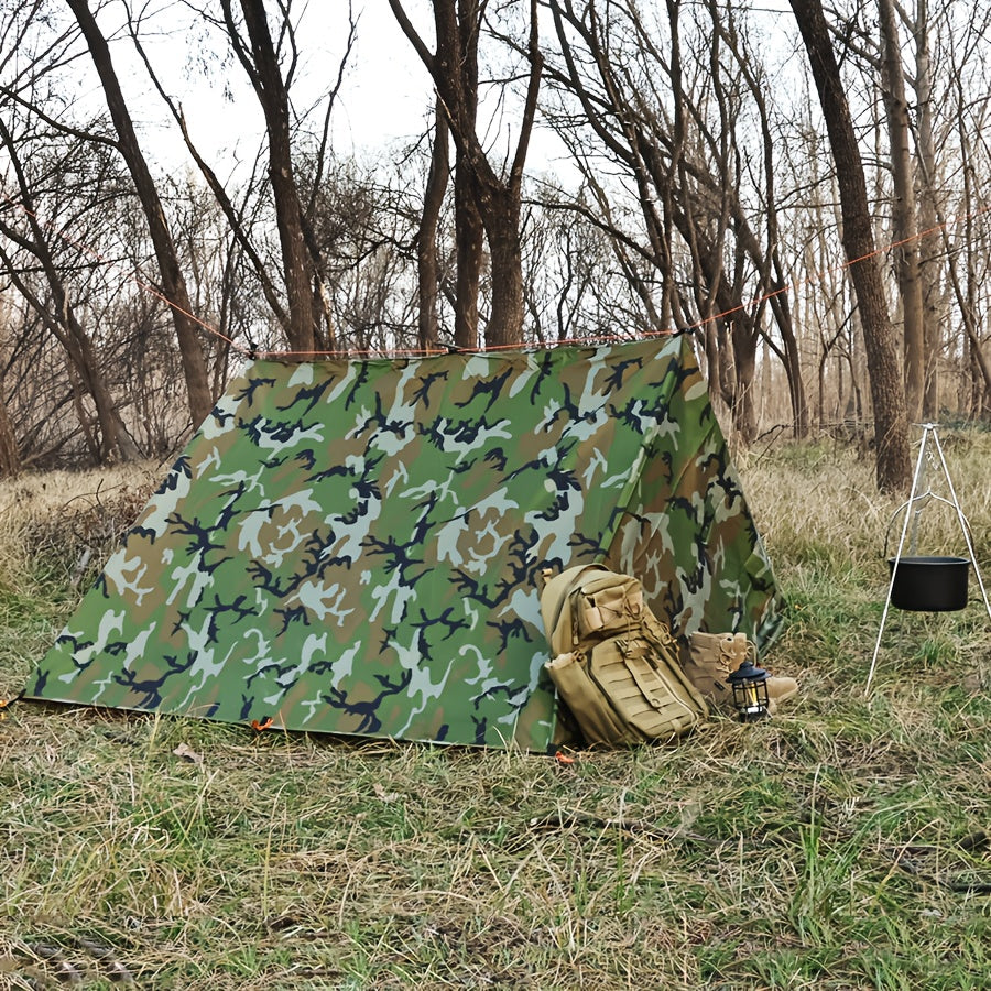 Outdoor Camping Tarp Canopy with UV Protection & Alloy Bracket – Portable Foldable 4-Person Shelter for Backpacking, Hiking, Garden & Outdoor Survival | All-Season Camping Awning