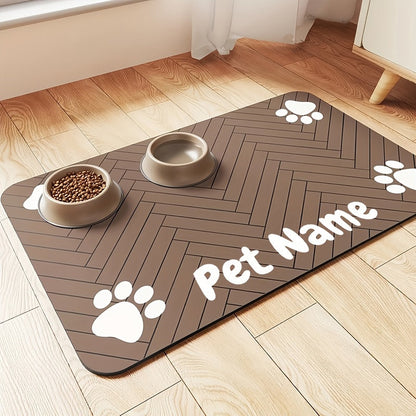 Pet Feeding Mat Anti-Slip Paw Print – Waterproof Quick-Dry Dog & Cat Bowl Pad with Bone-Shaped Intervals, Stain-Resistant, Easy-Clean Pet Placemat in Brown & White