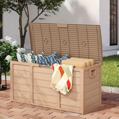 75 Gallon Resin Outdoor Storage Box with Handles Deck Box for Pool Accessories Garden Tools Camping Gear
